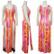 Fashion Printed Beach Dress Gradient Split Halter Dresses