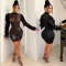 Fashion Solid Color Mesh Hot Drilling Long Sleeve Short Dresses Dresses