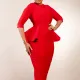 Fashion Large Size Round Neck Ruffle Hip Wrap OL Dresses