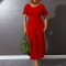 Fashion Plus Size Solid Color Flare Sleeve High Waist Dresses