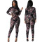 Sexy Fashion Mesh Printed Long Sleeve Jumpsuit