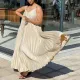 Fashion Large Size Loose V-Neck Halter Pressure Pleated Large Hem Long Dresses