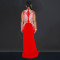 Fashion Solid Color Mesh Yarn Hot Rhinestone Split Long Dresses