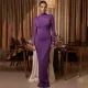 Sexy round neck mesh splicing Slim package hip split long skirt