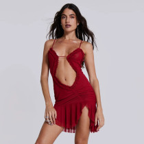 Sexy Trendy Mesh Splicing Halter Waistless Skirt