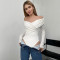 Sexy fashion V-neck strapless splicing long sleeve slimming jumpsuit