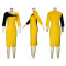Fashion Round Neck Wrap Hip Seven Sleeve Color Blocking Elegant Dresses
