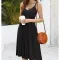 Fashion V-neck sleeveless halter solid color mid-length pleated dress