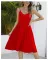 Fashion V-neck sleeveless halter solid color mid-length pleated dress