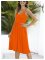 Fashion V-neck sleeveless halter solid color mid-length pleated dress