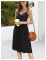 Fashion V-neck sleeveless halter solid color mid-length pleated dress