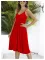 Fashion V-neck sleeveless halter solid color mid-length pleated dress