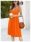 Fashion V-neck sleeveless halter solid color mid-length pleated dress