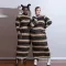 Fashion High Neck Thickened Milled Sawtooth Stripe Printed Long Sleeve Dresses