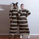 Fashion High Neck Thickened Milled Sawtooth Stripe Printed Long Sleeve Dresses