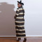Fashion High Neck Thickened Milled Sawtooth Stripe Printed Long Sleeve Dresses