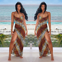 Sexy Tiger Print Halter Dress