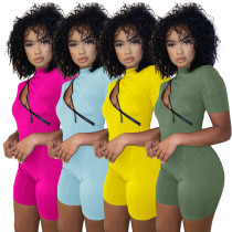 Fashion Zipper Splicing Skinny Casual Jumpsuit