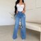 Stylish high-waisted ripped wide-leg jeans