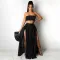Fashion Sleeveless Wrap Split Long Dress Polka Dot Two Sets