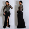 Fashion Solid Color Mesh Hot Drilling Split Long Dresses Dresses