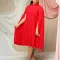 Stylish loose cape pressed pleated plus size bat sleeve dress
