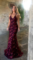 Sexy V-Neck Halter Sequined Gown Dresses