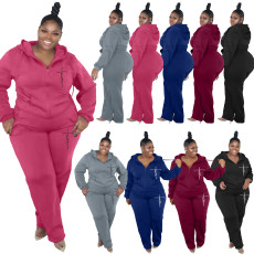 Fashion Casual Solid Color Hooded Suit Plus Size Two Piece Set