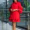 Fashion Large Size Temperament Tie Flared Sleeve Loose A-line Dresses