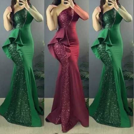Sexy One Shoulder Sleeveless Gowns Wrap Hip Long Dresses