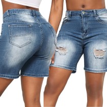Stylish hand-worn high-waisted washed jeans