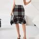 Fashion Plaid Tassel Knit High Waisted Hip Wrap Fishtail Half-body Skirt