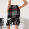 Fashion Plaid Tassel Knit High Waisted Hip Wrap Fishtail Half-body Skirt