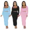 Fashion square neck short top half skirt elastic thread sexy two-piece set