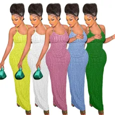 Fashion Halter Ripple Fabric Backless Crossover Sexy Dresses