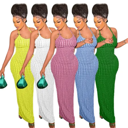Fashion Halter Ripple Fabric Backless Crossover Sexy Dresses