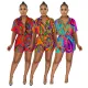 Fashion Short Sleeve Printed Shorts Casual Jumpsuit