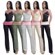 Fashionable slim fit strap pleated reverse waist low waisted micro flared pants set
