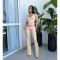 Fashionable slim fit strap pleated reverse waist low waisted micro flared pants set