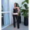 Fashionable slim fit strap pleated reverse waist low waisted micro flared pants set