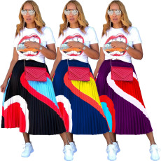 Fashion T-shirt Pleated Skirt Set