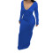 Fashion v-neck sexy solid color bottoming long sleeve dresses