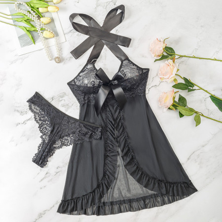 Sexy lace bow see-through babydoll nightgowns