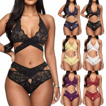 Sexy see-through lace split bikini two-piece set