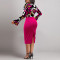 Fashion Plus Size Printed V-Neck Long Sleeve Shirt High Waist Slim Fishtail Dresses
