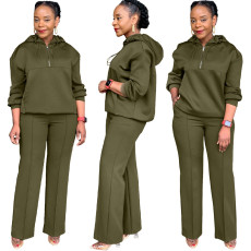 Fashion Plus Size Solid Color Loose Pocket Hooded Drawstring Suit