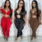 Sexy Plus Size One Shoulder Sleeveless Deep V Pleated Pants Set