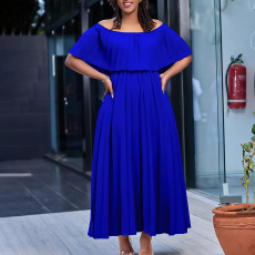 Sexy One line Neck Off Shoulder Pleated Dress Dress with European and American Dresses