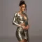 Fashionable and sexy long sleeved lace up patchwork top with buttocks and short skirt set