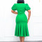Fashionable temperament OL commuting solid color buttocks wrapped ruffled African dress
